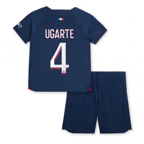 Otroški Nogometni dresi Paris Saint-Germain Manuel Ugarte #4 Domači 2023-24 Kratek Rokav (+ Kratke hlače)